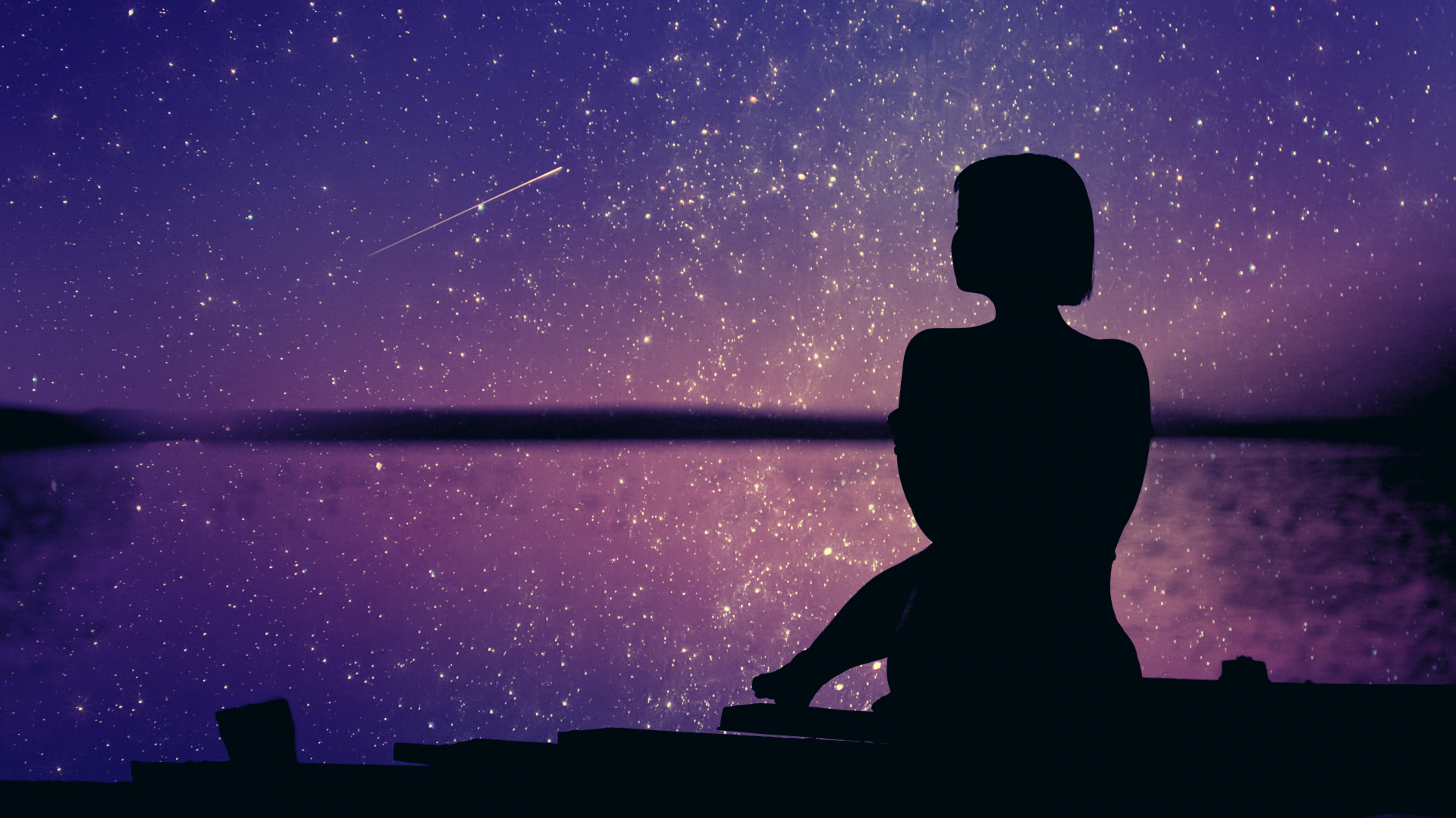 Silhouette, Purple, Blue, Violet, Water. Wallpaper in 1920x1080 Resolution