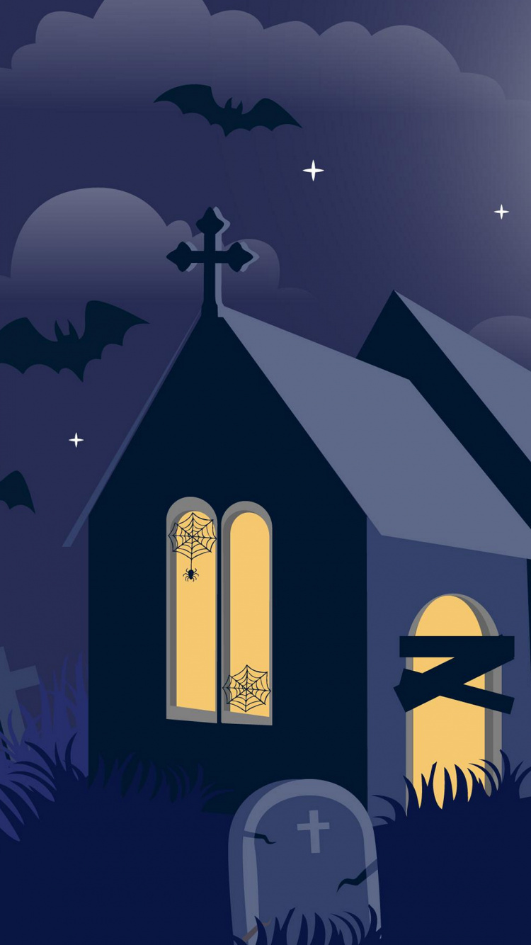 Flat Design, Spukhaus, Azure, Cartoon, Kunst. Wallpaper in 750x1334 Resolution