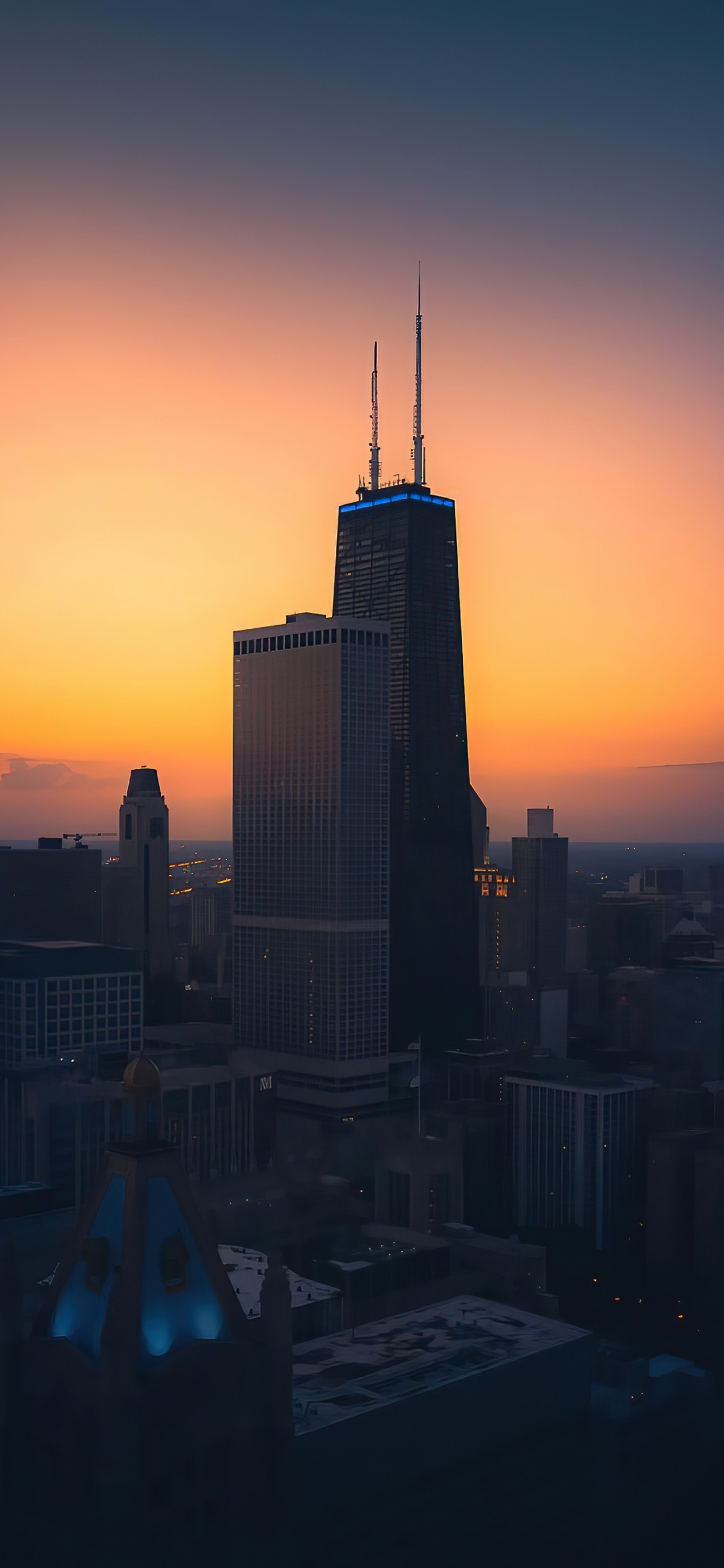 Chicago, Skyscraper, Nissan Skyline gt r, Building, Atmosphere. Wallpaper in 1242x2688 Resolution