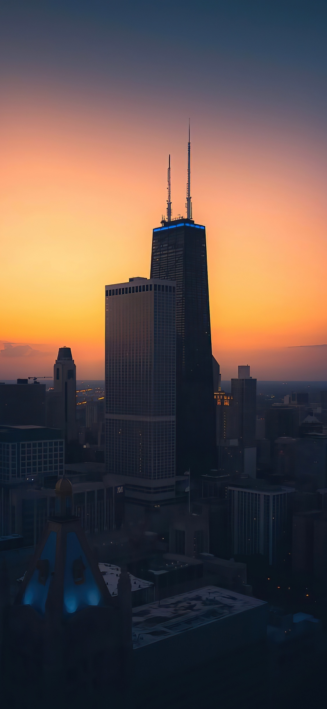 Chicago, Wolkenkratzer, Nissan Skyline Gt-r, Gebäude, Atmosphäre. Wallpaper in 1125x2436 Resolution