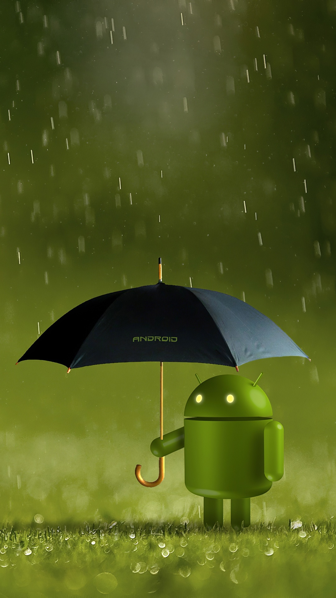 Android, Verde, Paraguas, Lluvia, Ambiente. Wallpaper in 1080x1920 Resolution
