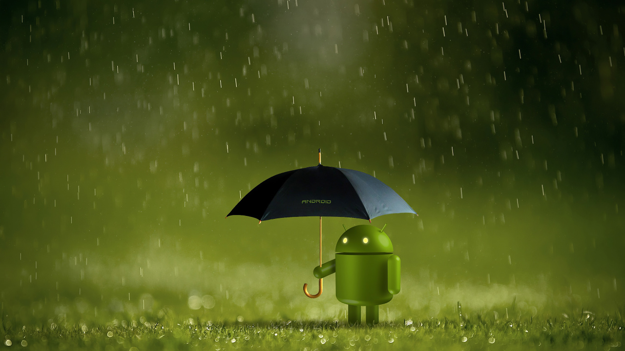 Android, Verde, Paraguas, Lluvia, Ambiente. Wallpaper in 1280x720 Resolution