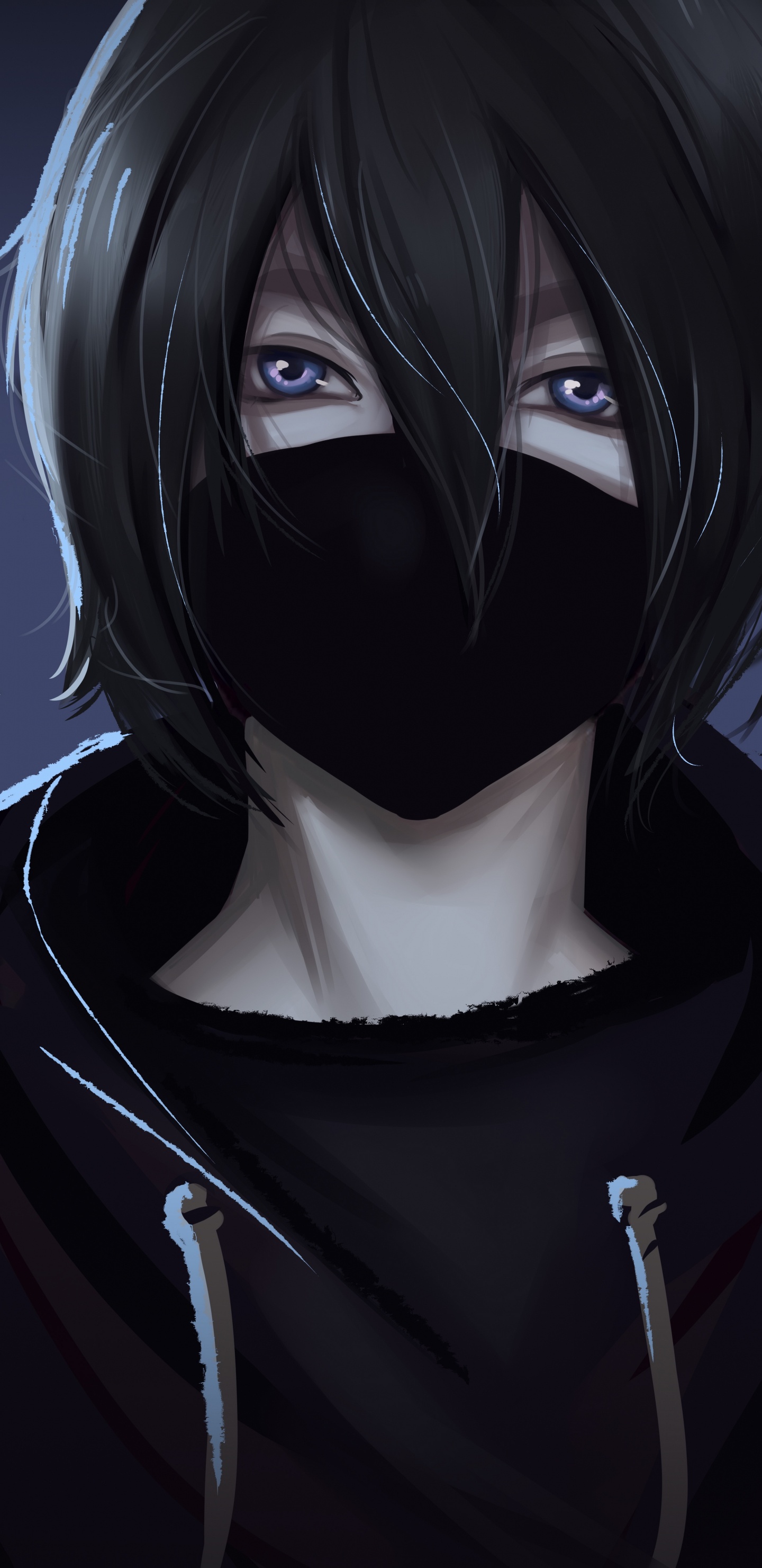 Anime, Anime-Junge Mit Schwarzer Maske, Maske, Cartoon, Ärmel. Wallpaper in 1440x2960 Resolution