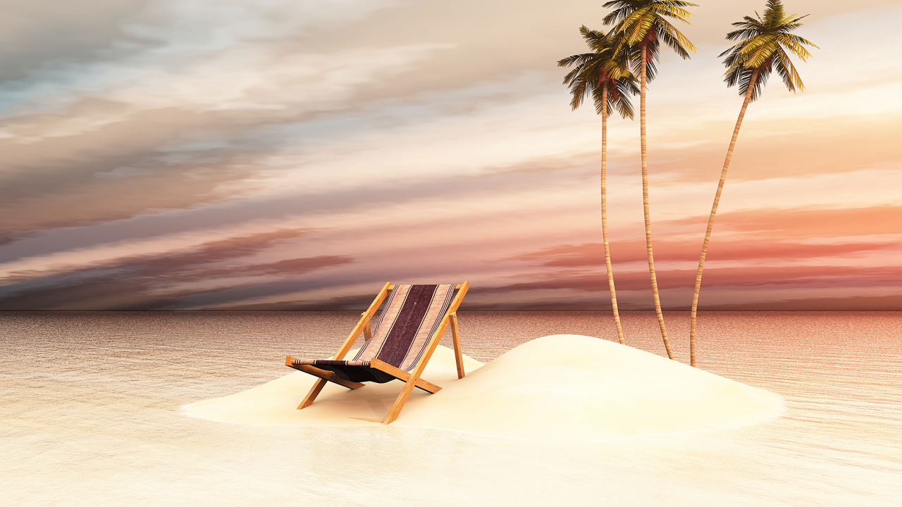 Chaise en Bois Marron Sur Sable Blanc Pendant la Journée. Wallpaper in 1280x720 Resolution
