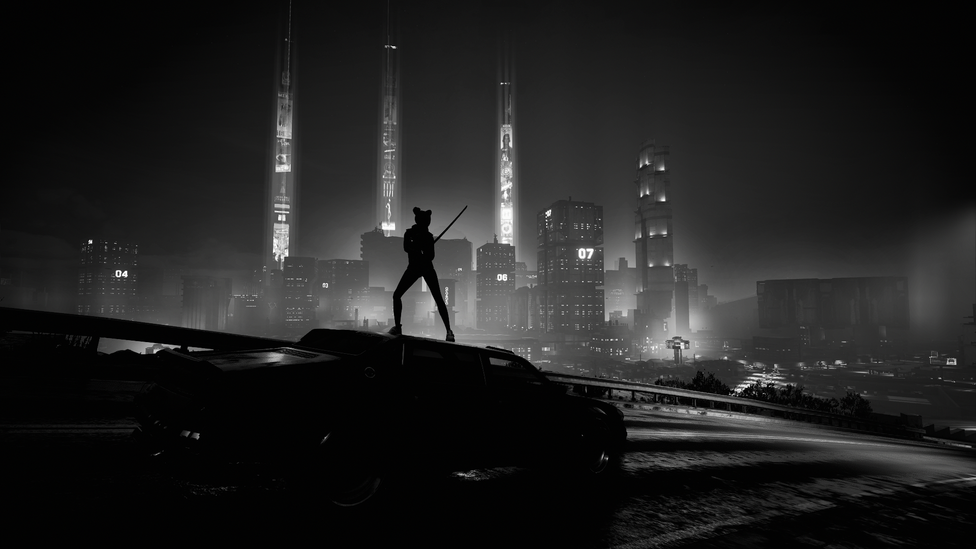 Cyberpunk, Cyberpunk 2077, Cyberpunk 2020, Nuit, Noir et Blanc. Wallpaper in 1920x1080 Resolution