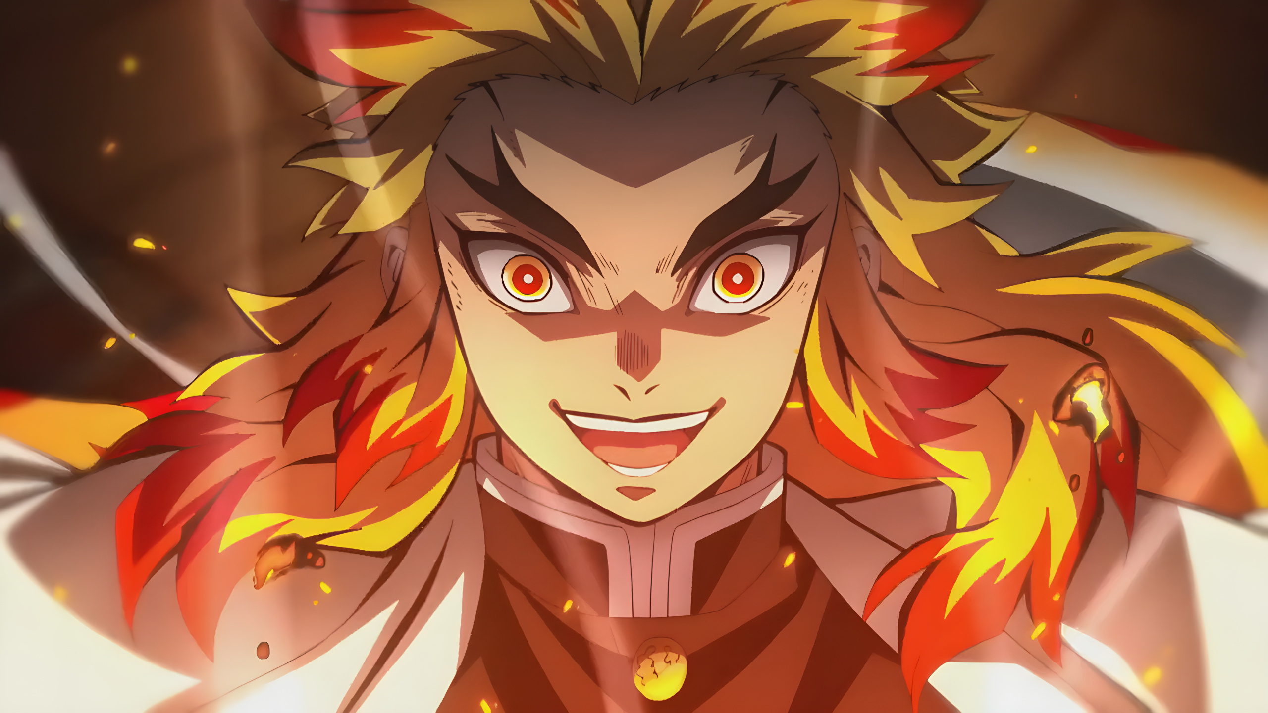 Demon Slayer Characters Mugen Train, Kyjur Rengoku, Tanjiro Kamado, Demon Slayer Kimetsu no Yaiba, Animated Cartoon. Wallpaper in 2560x1440 Resolution