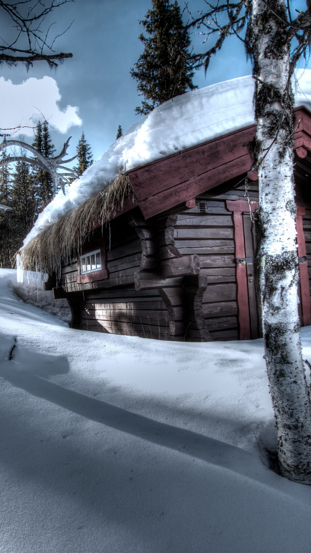 Braunes Holzhaus Tagsüber Mit Schnee Bedeckt. Wallpaper in 1080x1920 Resolution