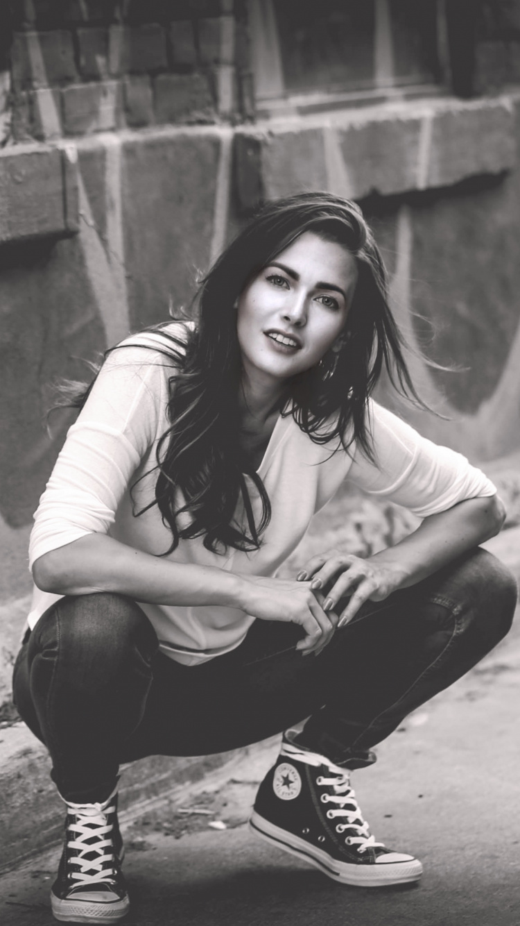 Black, Monochrome, Beauty, Sitting, Smile. Wallpaper in 750x1334 Resolution