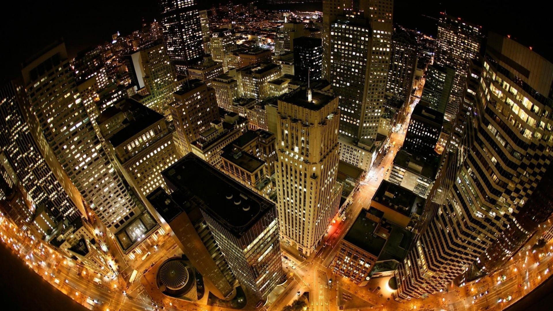 Aerial View of City Buildings During Night Time. Wallpaper in 1920x1080 Resolution