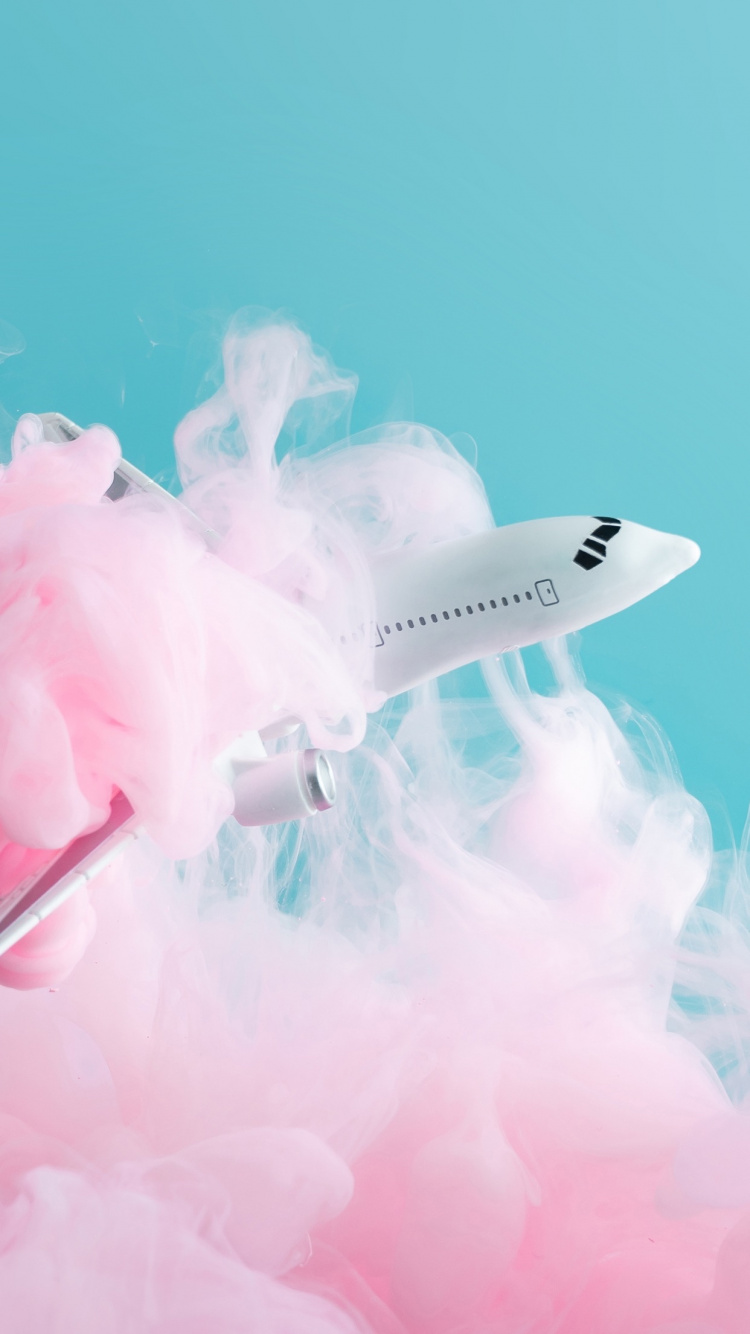 Rosa, Vuelo, Aeronave, Ala, Humo. Wallpaper in 750x1334 Resolution