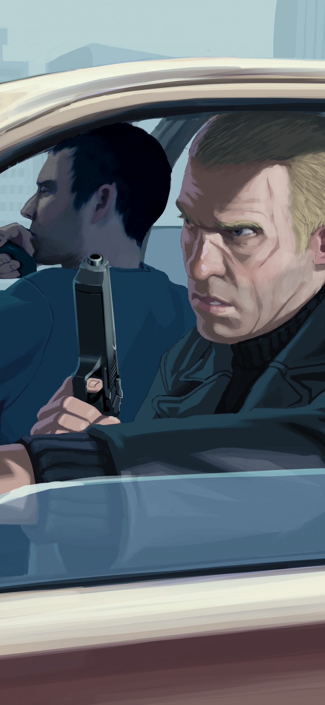 Grand Theft Auto Iv, Grand Theft Auto v, Rockstar Games, Niko Bellic, Car. Wallpaper in 1125x2436 Resolution