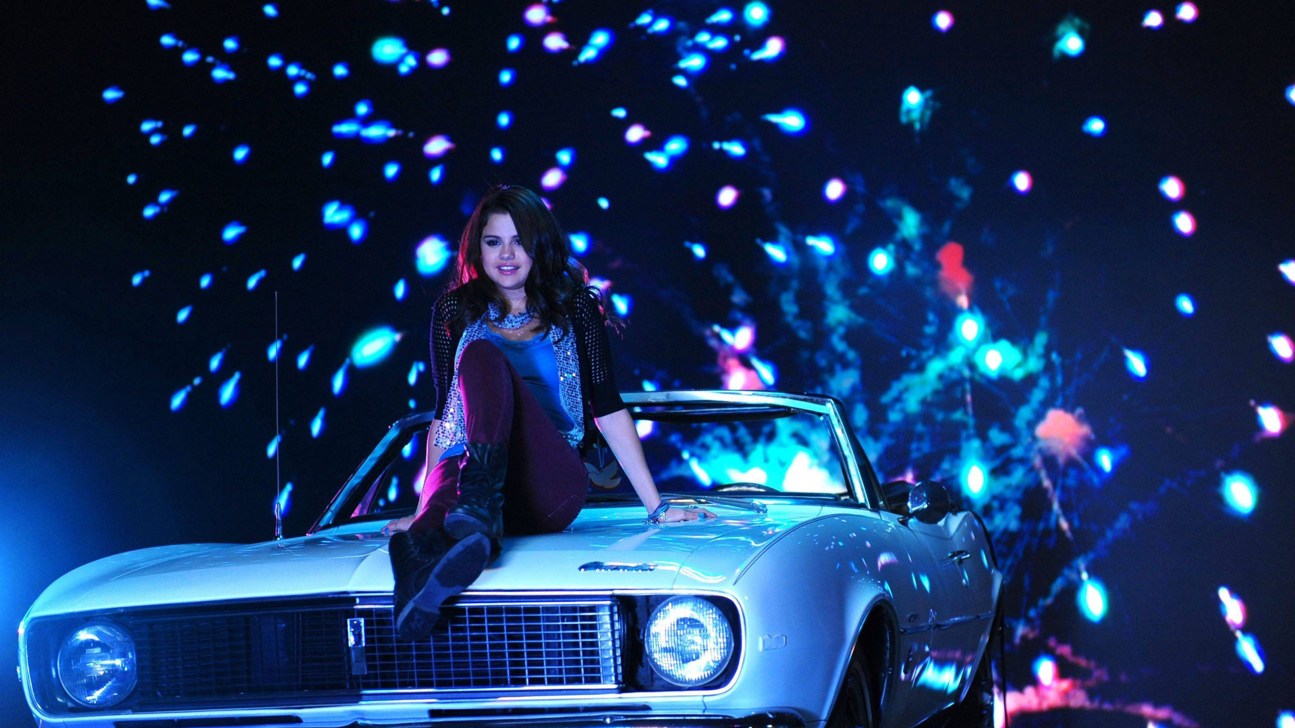 Selena Gomez, Blue, Car, Light, Headlamp. Wallpaper in 2560x1440 Resolution
