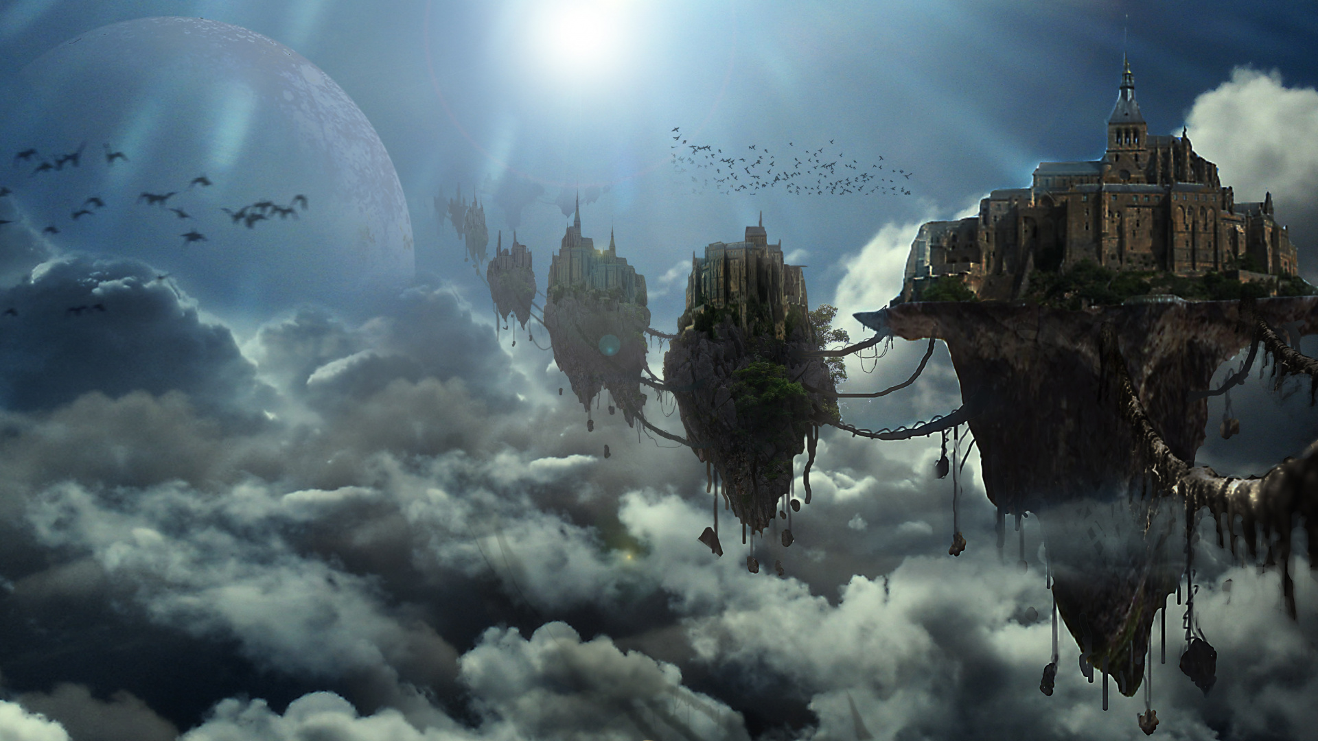 气氛, 数字绘画, 亚光画, 天空, 城市 壁纸 1920x1080 允许