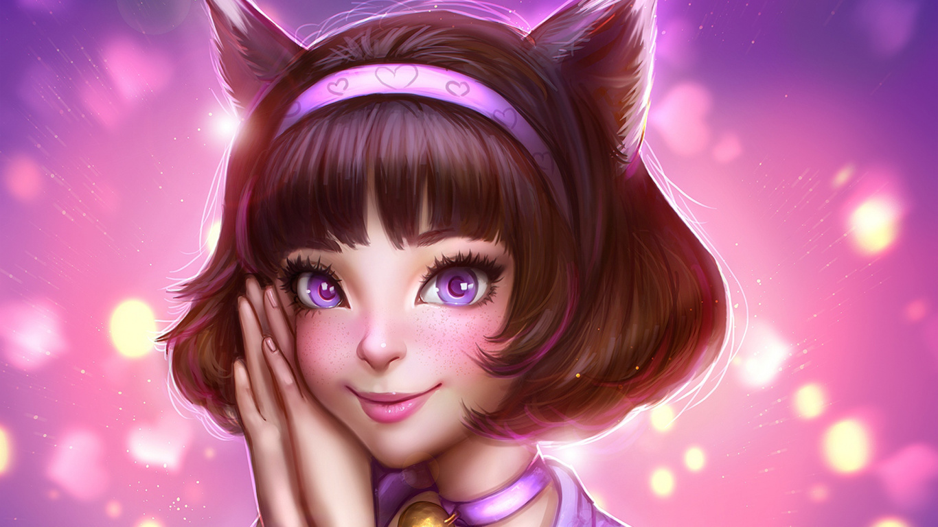 Girl With Purple Hair Anime Character. Wallpaper in 1366x768 Resolution