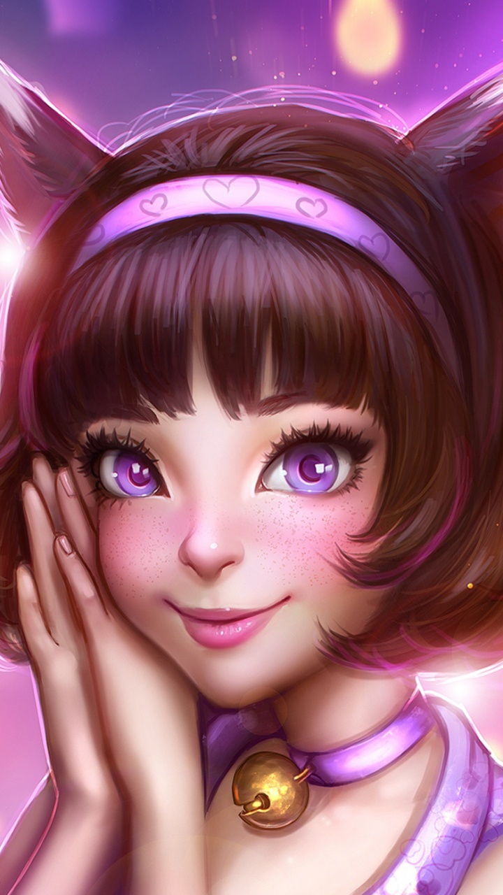 Chica Con Personaje de Anime de Pelo Morado. Wallpaper in 720x1280 Resolution