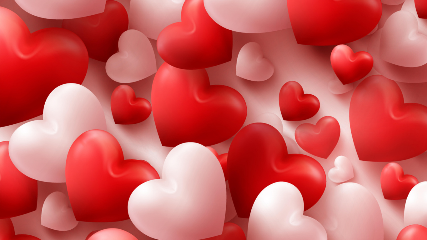 le Jour de Valentines, Cœur, Red, Amour, Pink. Wallpaper in 1366x768 Resolution