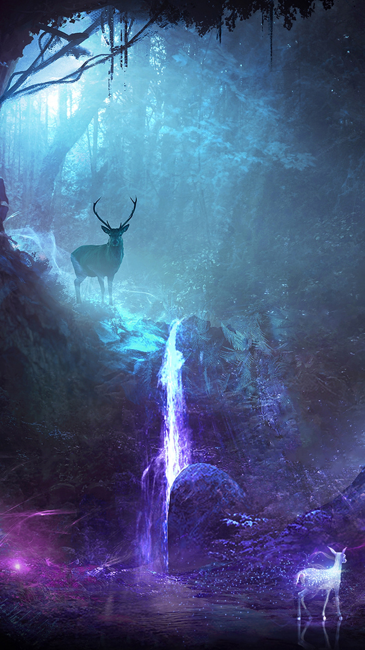 Gente Caminando Sobre el Agua Con Luces Verdes y Azules. Wallpaper in 750x1334 Resolution