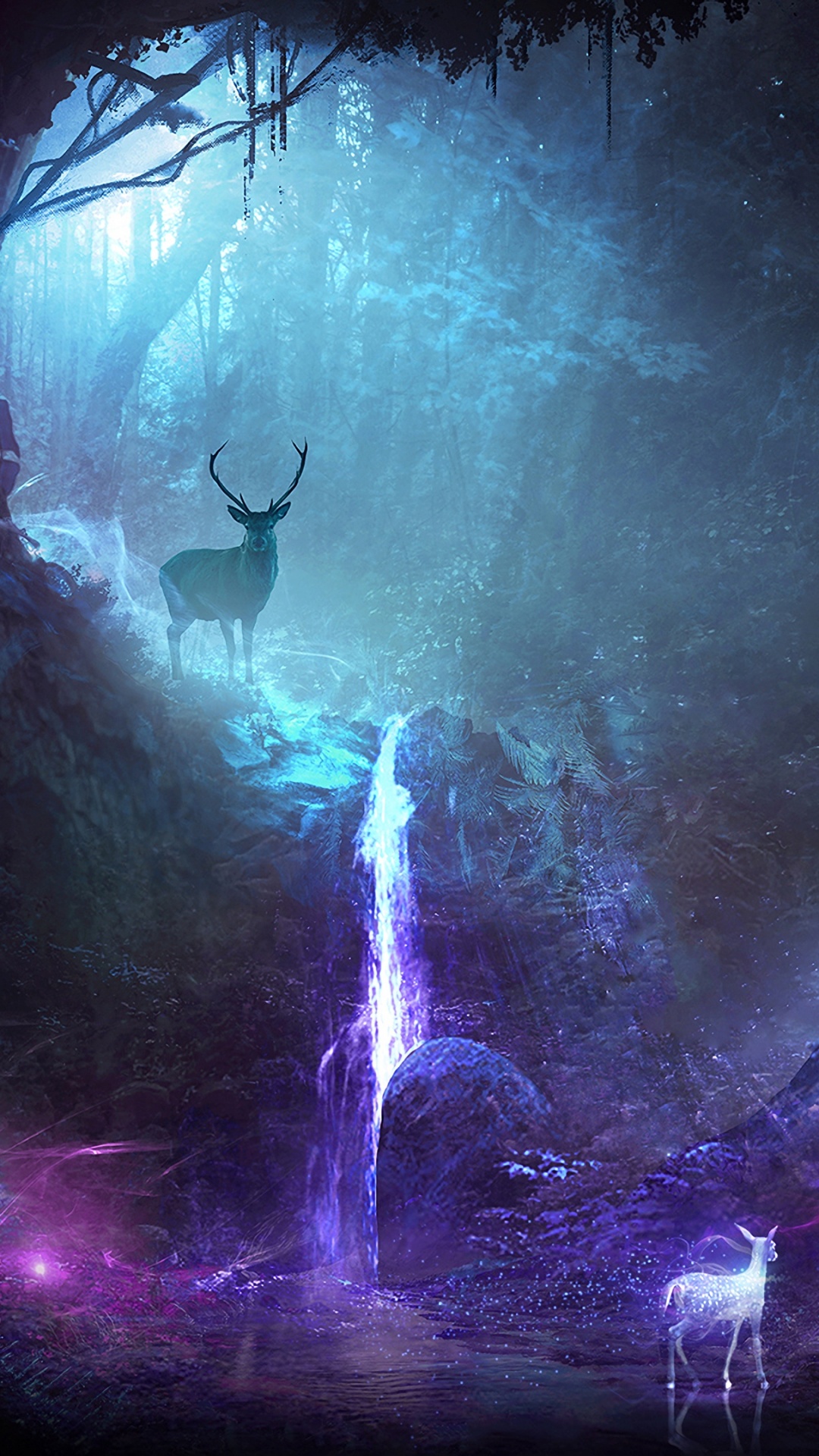 Personnes Marchant Sur L'eau Avec Des Lumières Vertes et Bleues. Wallpaper in 1080x1920 Resolution