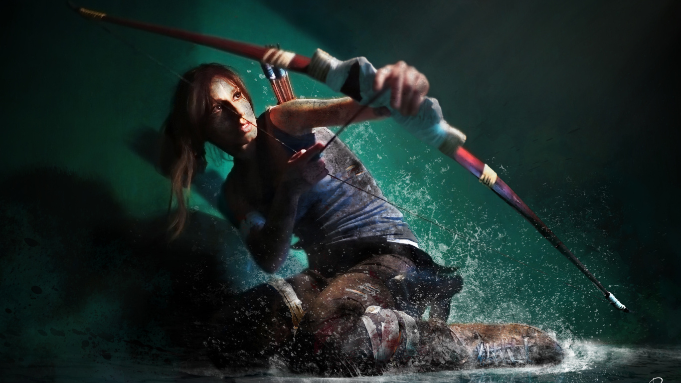 Lara Croft, Rise of The Tomb Raider, Cabello, Agua, Micrófono. Wallpaper in 1366x768 Resolution
