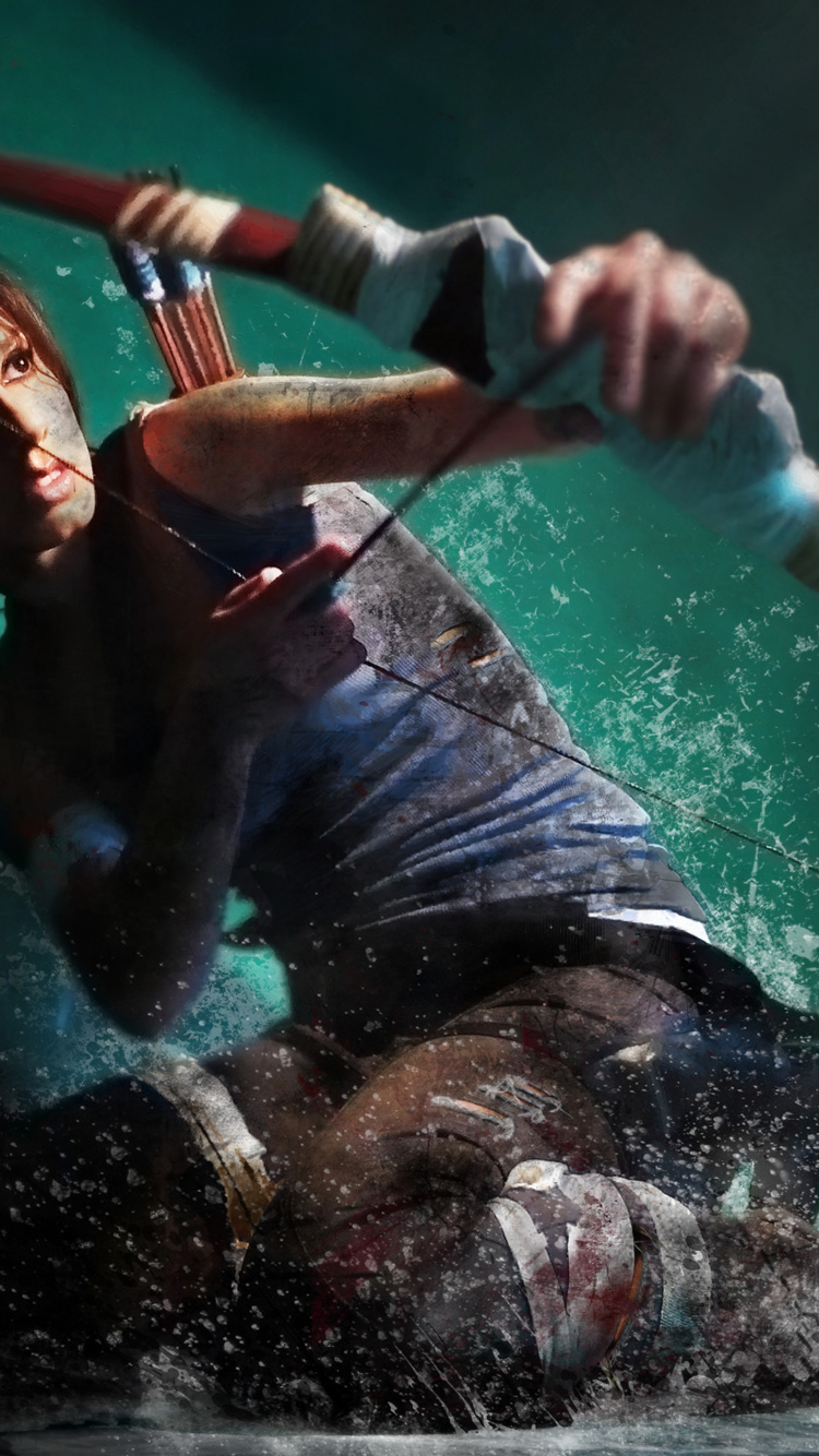 Lara Croft, Rise of The Tomb Raider, Cabello, Agua, Micrófono. Wallpaper in 750x1334 Resolution