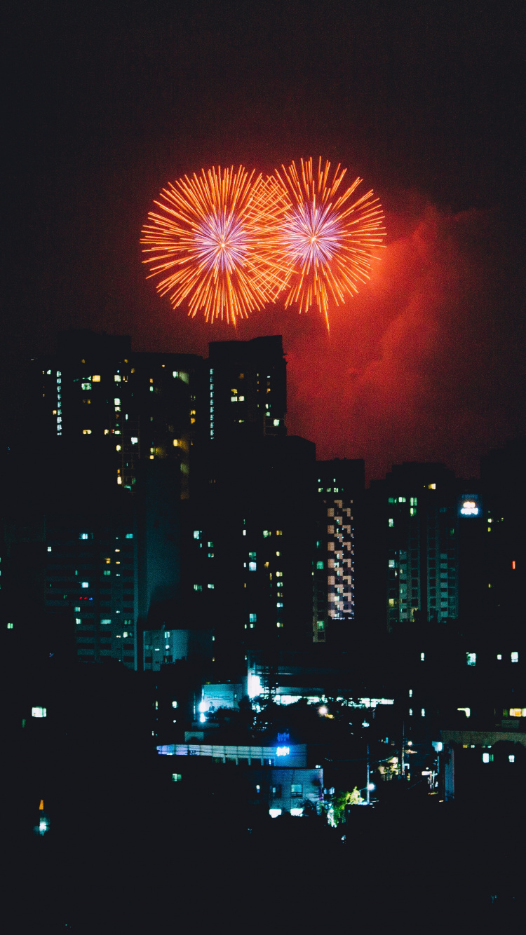 Feuerwerk, Nacht, Neue Jahre Tag, Veranstaltung, Mitternacht. Wallpaper in 750x1334 Resolution