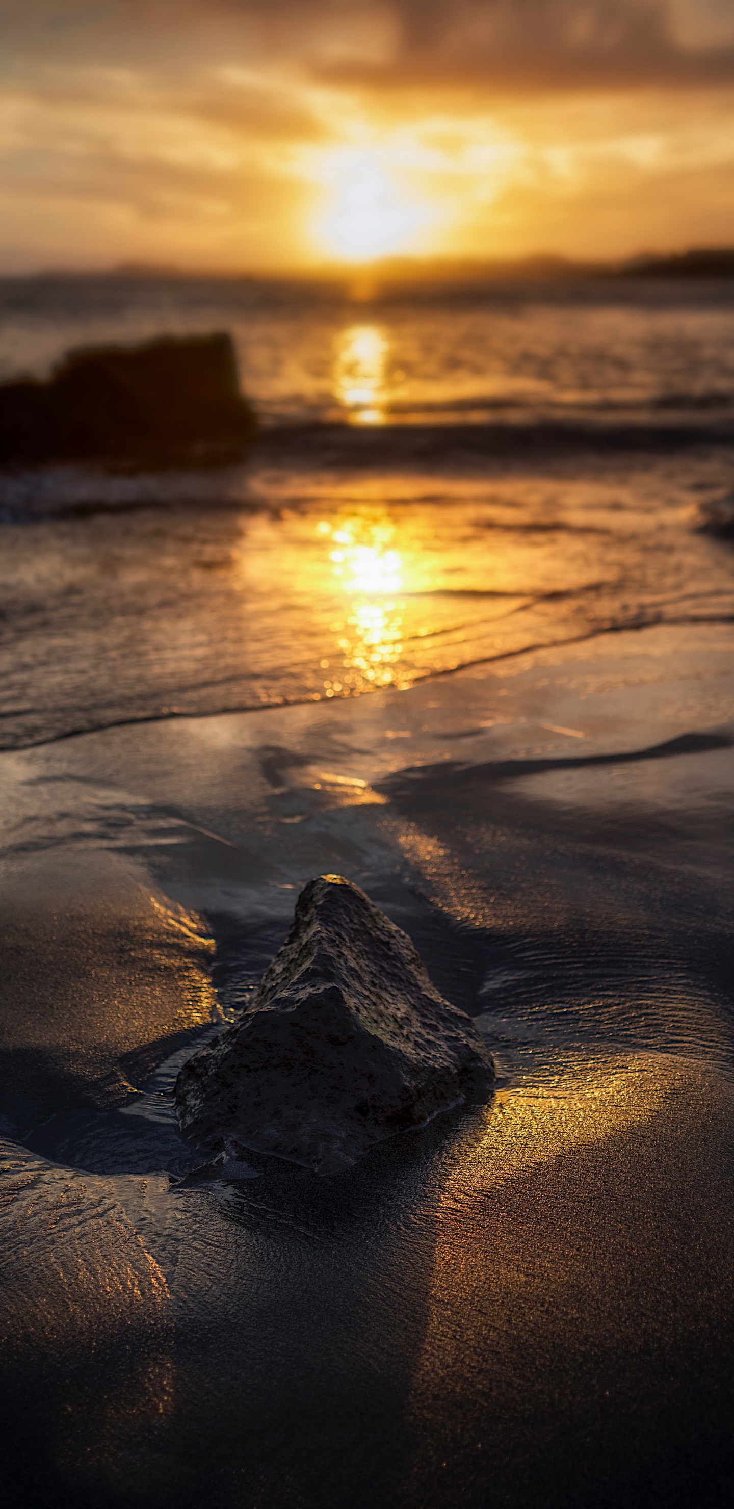 Puesta, Playa, Mar, Naturaleza, Oceano. Wallpaper in 1440x2960 Resolution