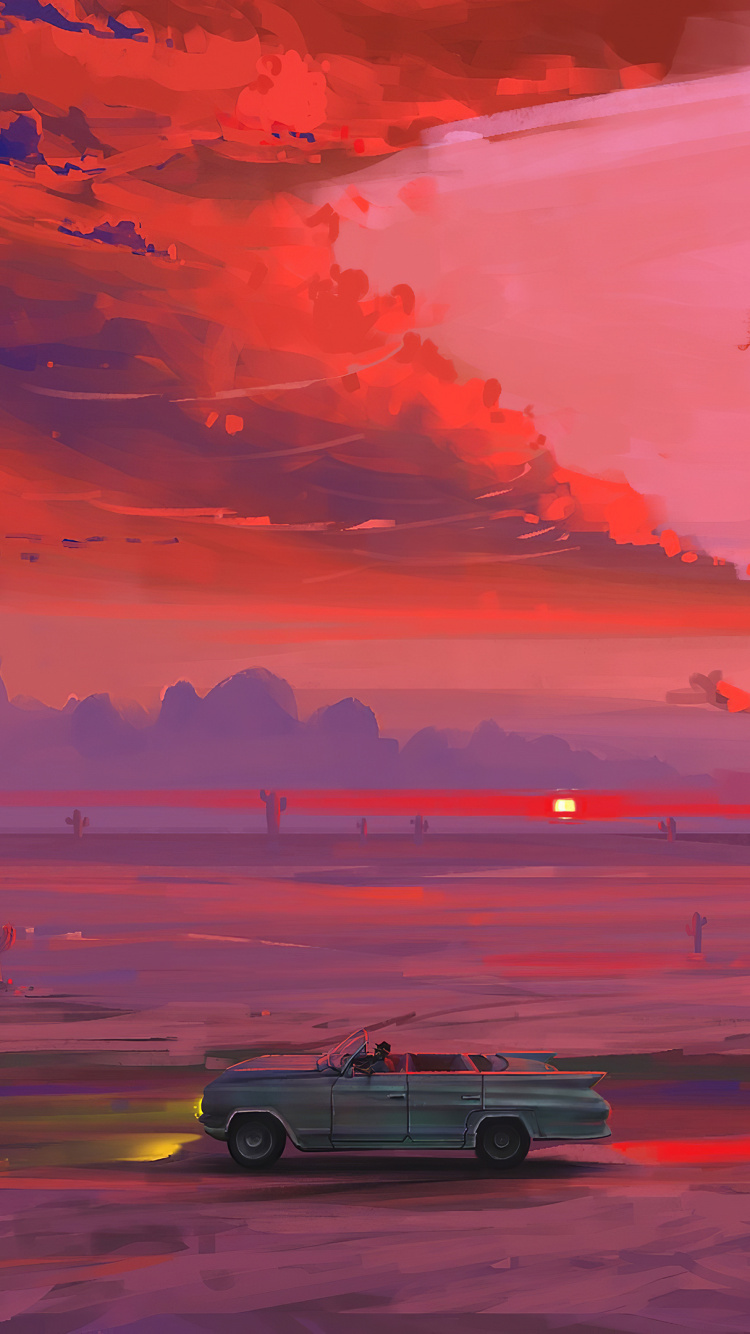 艺术, 余辉, 地平线, 红色的, 日落 壁纸 750x1334 允许