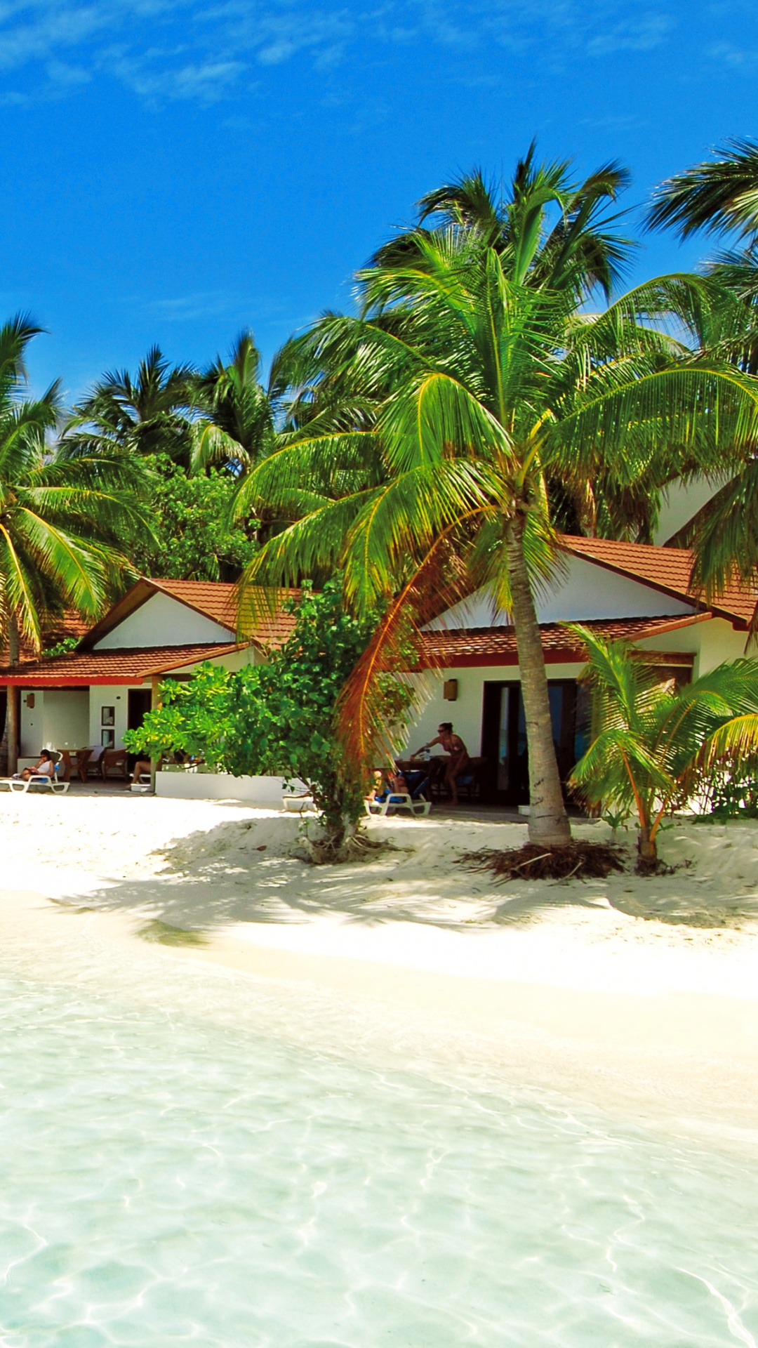 Sillones de Playa de Madera Marrón en la Playa de Arena Blanca Durante el Día. Wallpaper in 1080x1920 Resolution