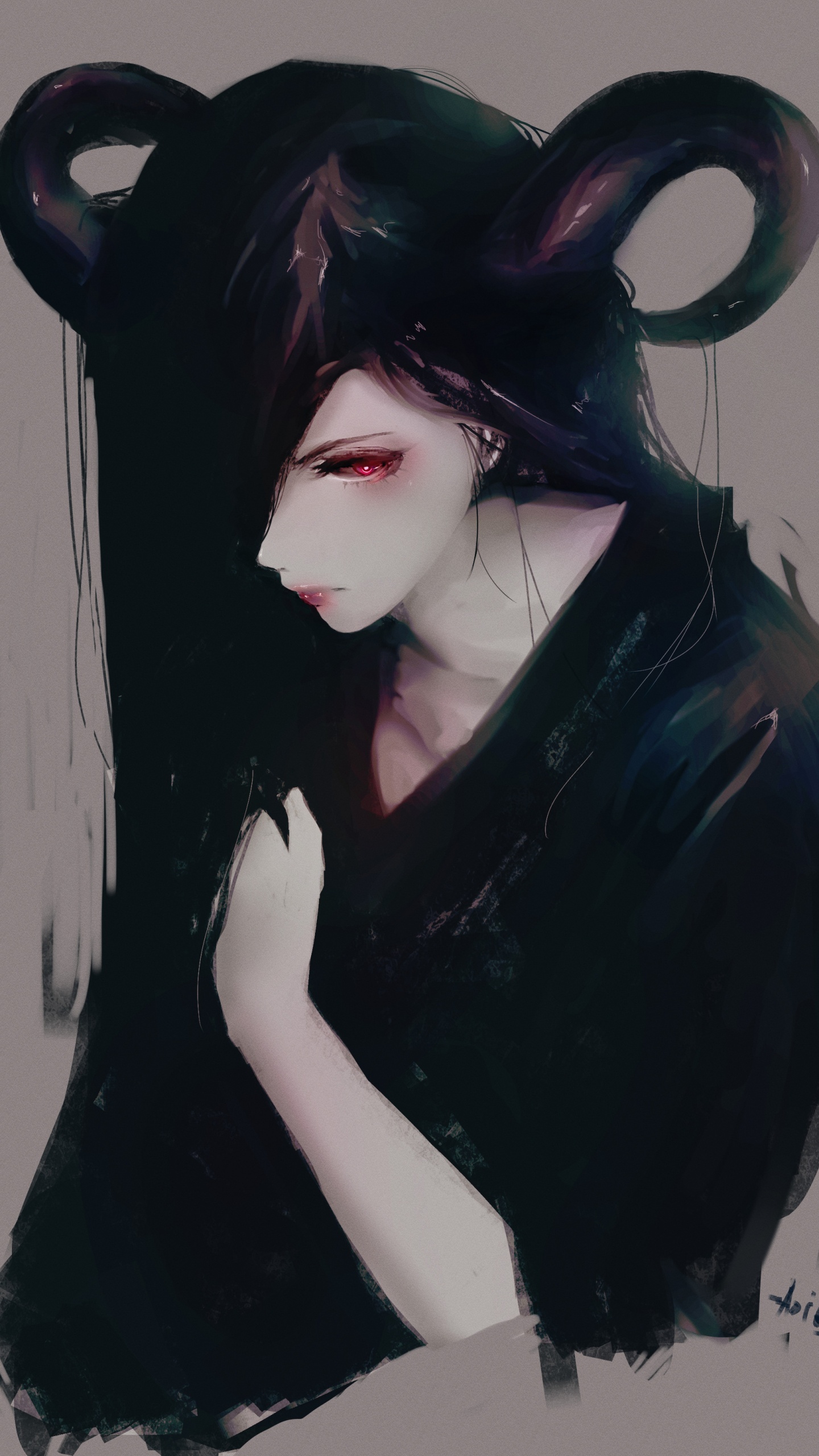 Femme en Robe Noire Aux Cheveux Noirs. Wallpaper in 1440x2560 Resolution