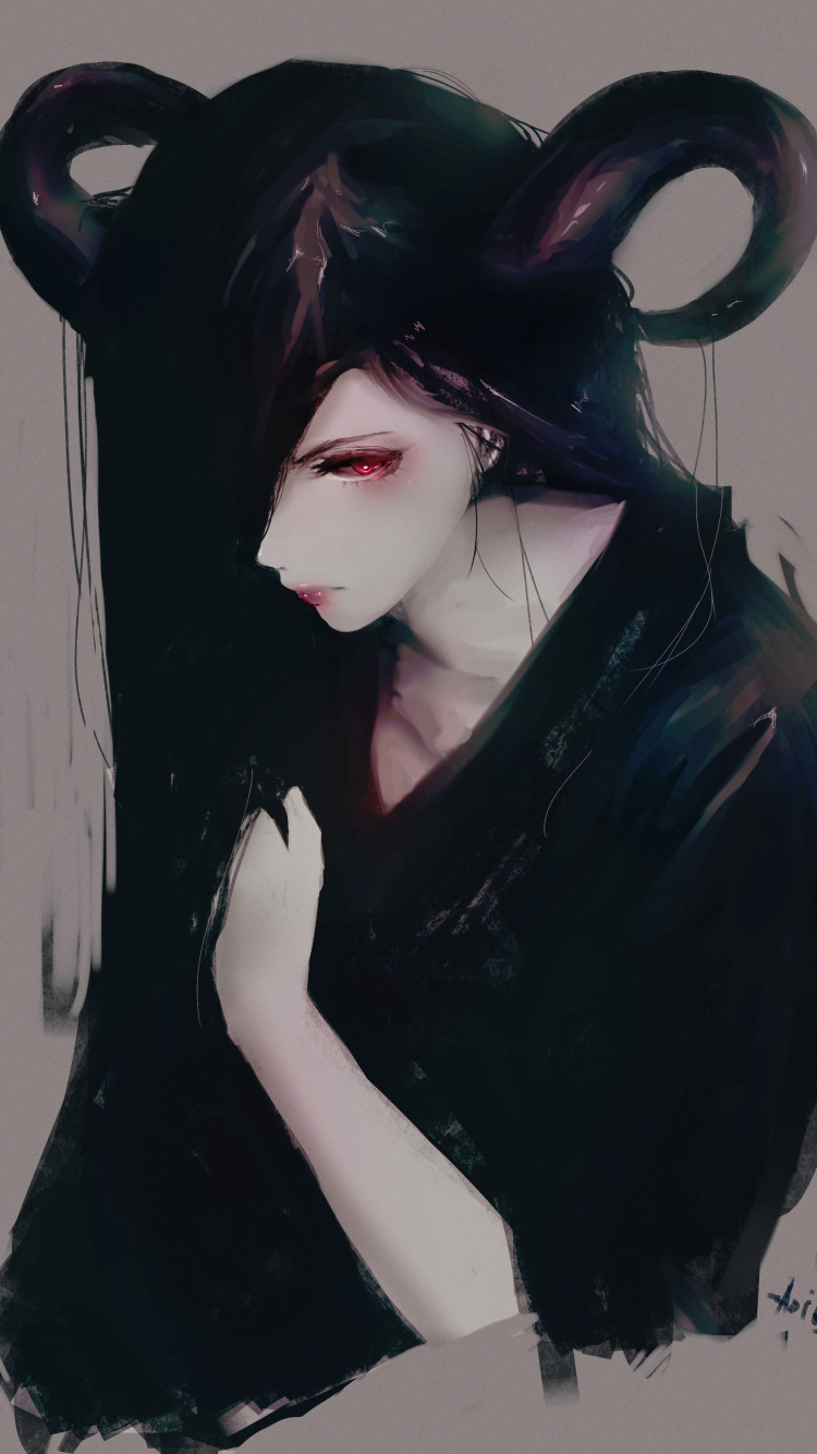 Femme en Robe Noire Aux Cheveux Noirs. Wallpaper in 750x1334 Resolution