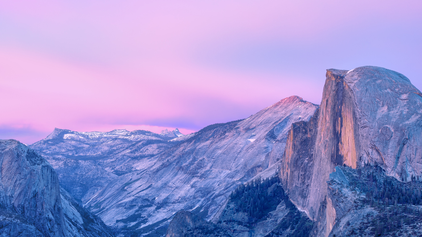 Mac OS, Yosemite National Park, Yosemite Valley, Half Dome, Glacier Point. Wallpaper in 1366x768 Resolution