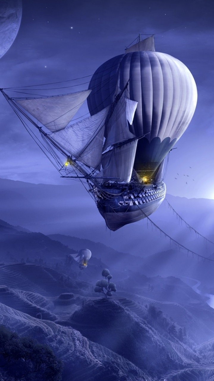 Weißer Und Schwarzer Heißluftballon. Wallpaper in 720x1280 Resolution