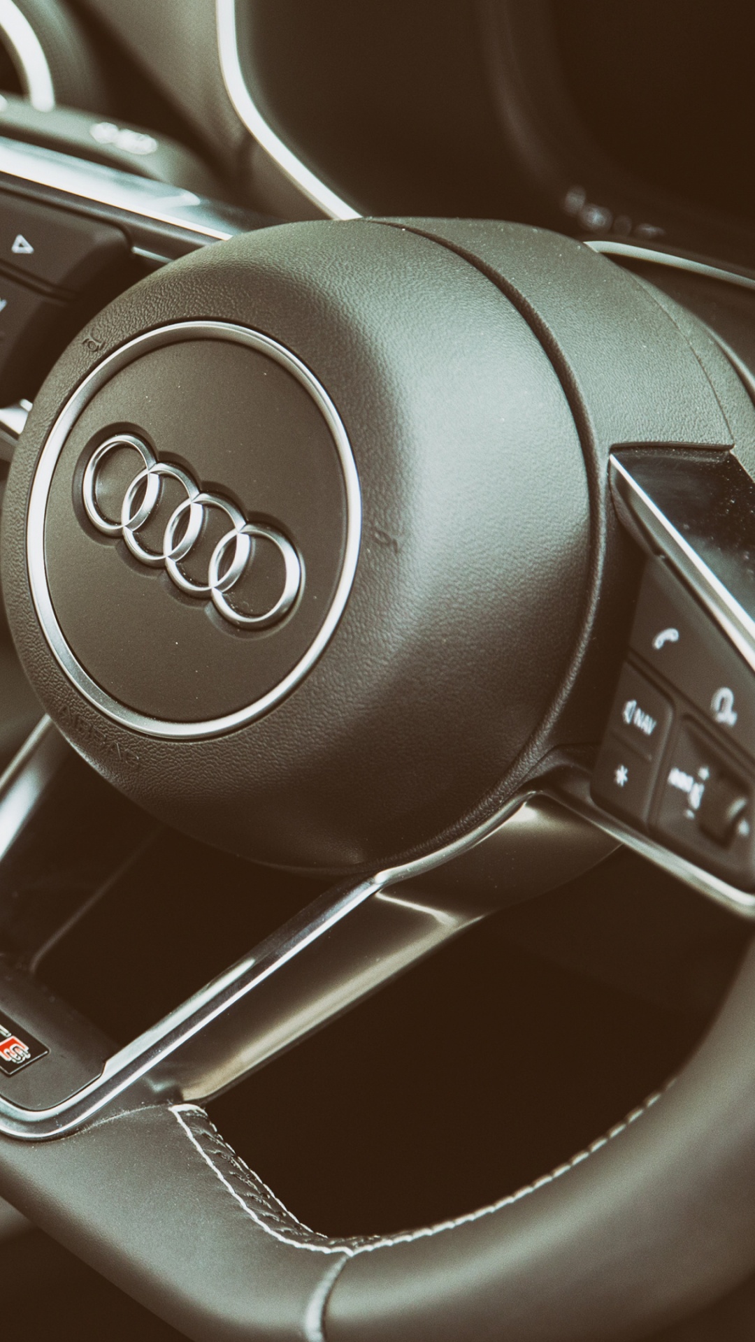 Black and Silver Audi Steering Wheel. Wallpaper in 1080x1920 Resolution