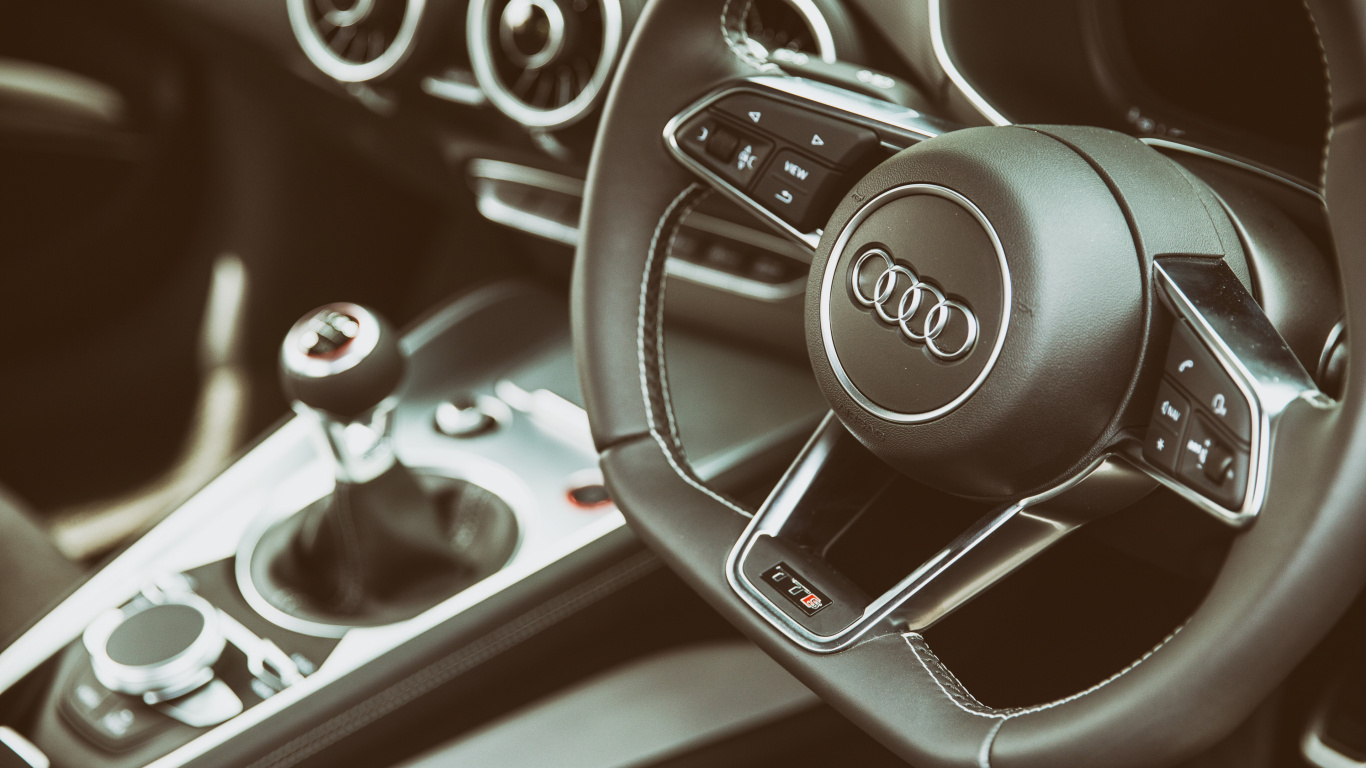 Black and Silver Audi Steering Wheel. Wallpaper in 1366x768 Resolution
