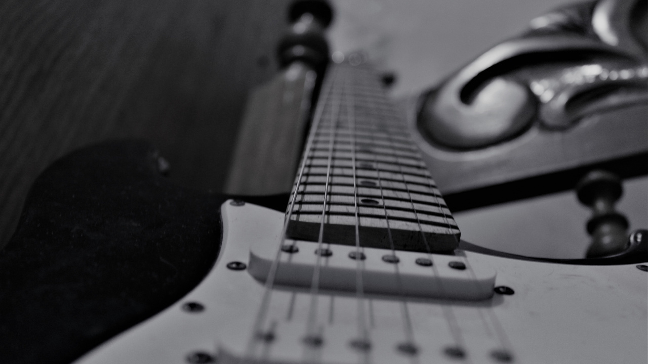 Bass Guitar, Black and White, Electric Guitar, Guitar, String Instrument. Wallpaper in 1280x720 Resolution