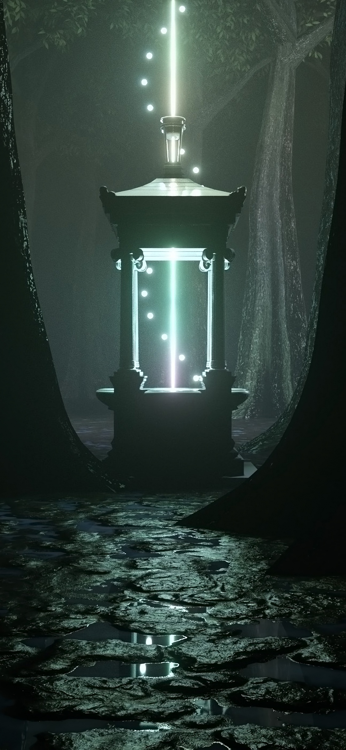 Schwarze Kerzenlaterne Auf Schwarz-weißem Blumentextil. Wallpaper in 1125x2436 Resolution