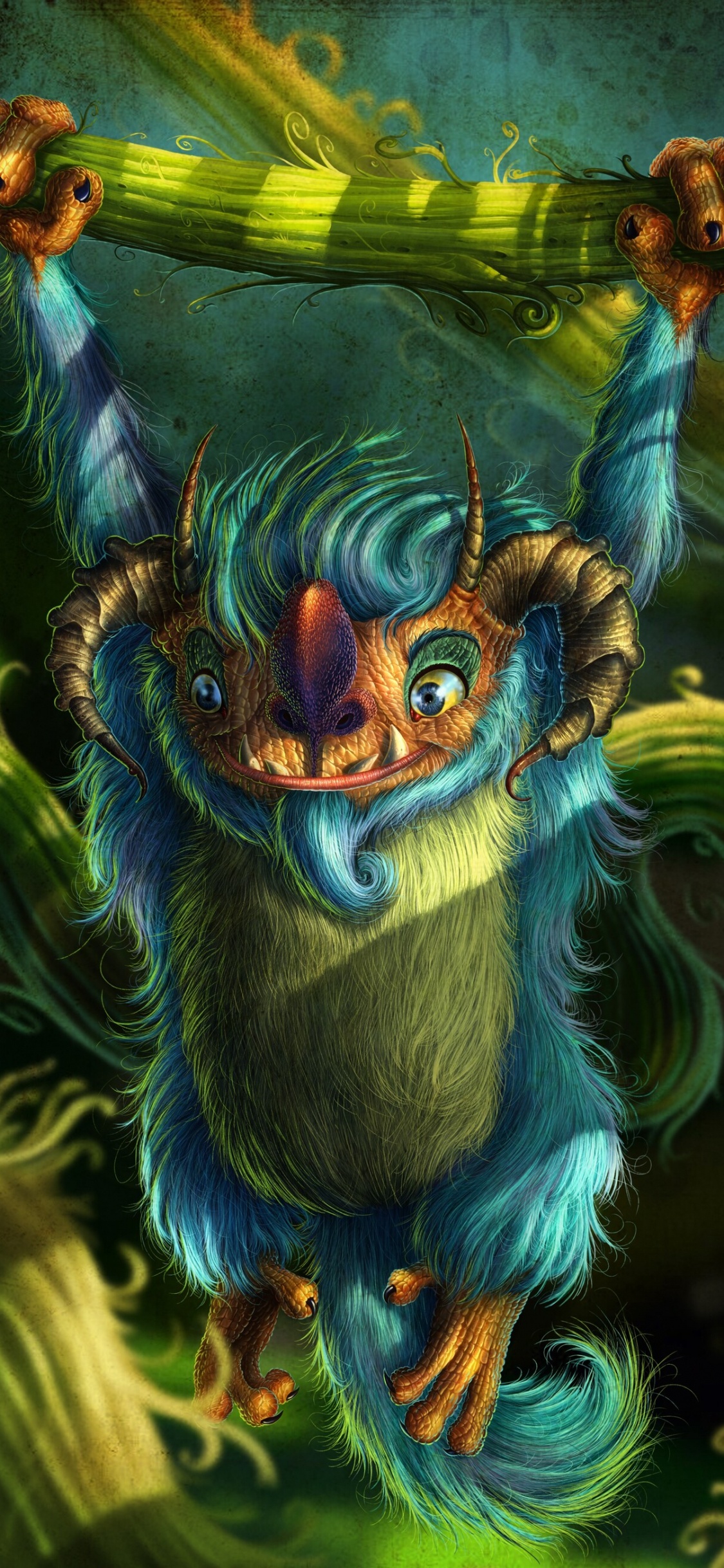 Pintura Dragón Azul Verde y Marrón. Wallpaper in 1125x2436 Resolution