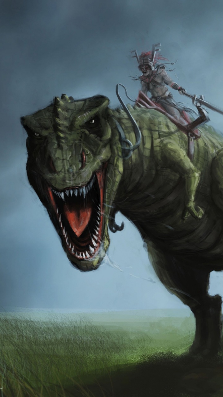 Grüner Dinosaurier Mit Schwarzer Und Roter Schleife. Wallpaper in 720x1280 Resolution