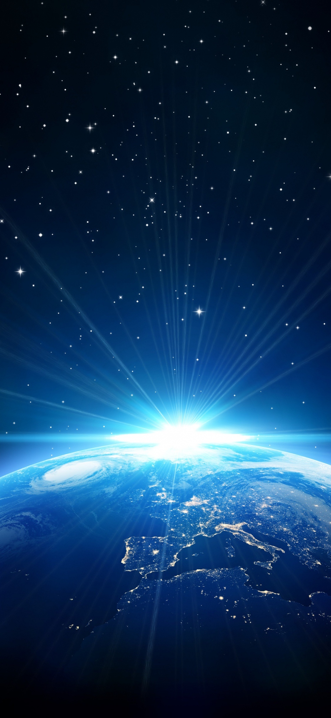 Lumière Bleue et Blanche Dans le Ciel. Wallpaper in 1125x2436 Resolution