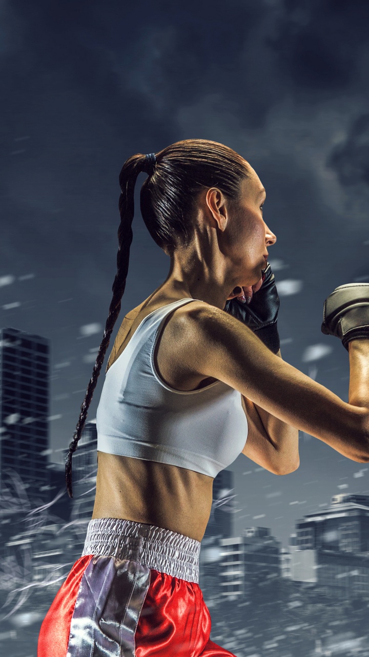 Femme en Débardeur Bleu et Short Rouge. Wallpaper in 720x1280 Resolution