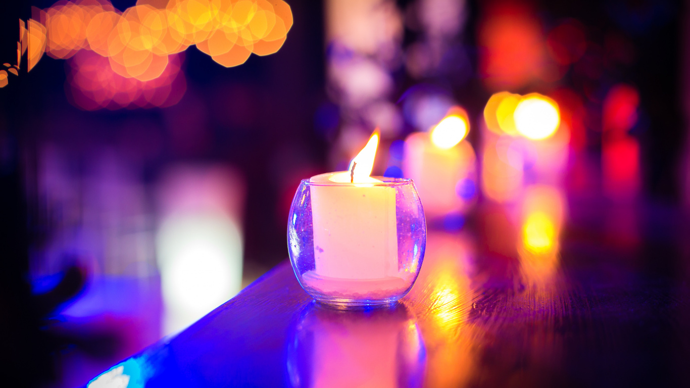 Bougie, Éclairage, Blue, Lumière, Purple. Wallpaper in 1366x768 Resolution
