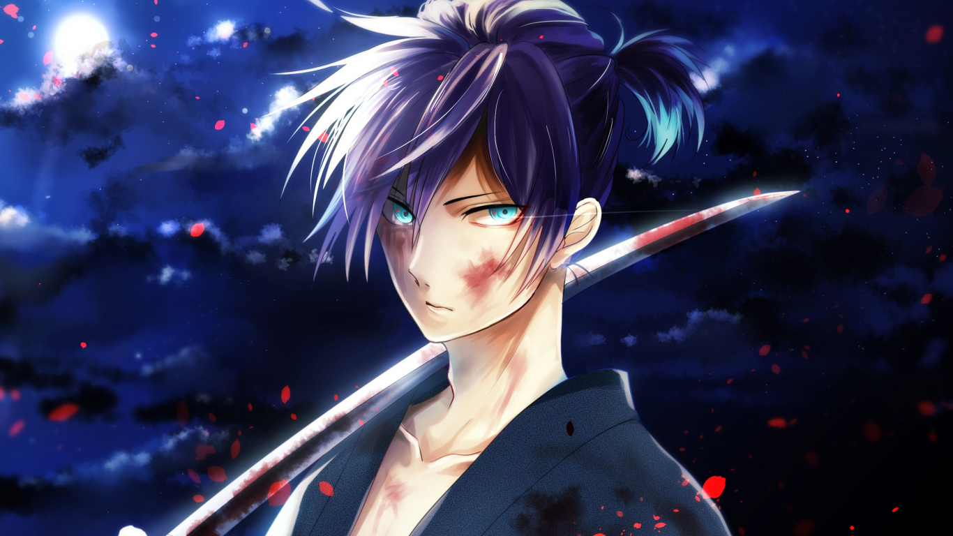 Personaje de Anime Masculino de Pelo Morado. Wallpaper in 1366x768 Resolution