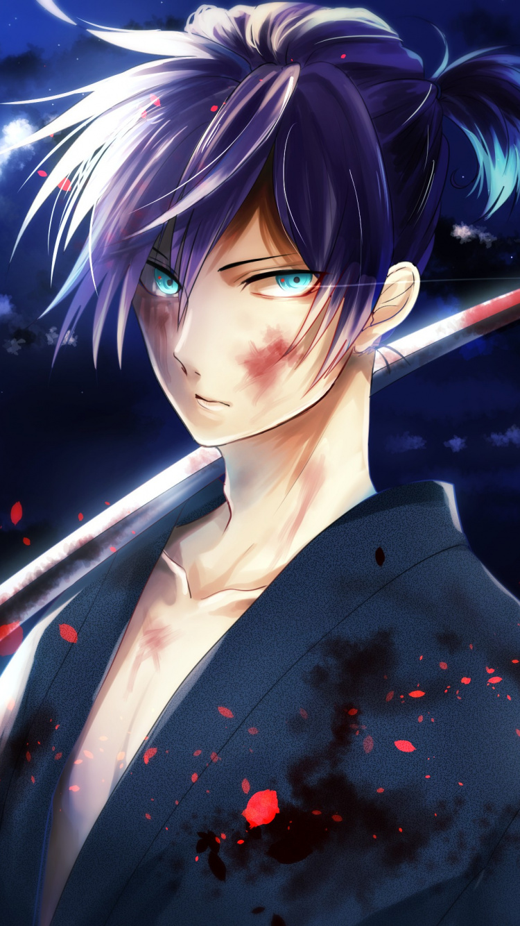 Purple Haired Male Anime Character. Wallpaper in 750x1334 Resolution