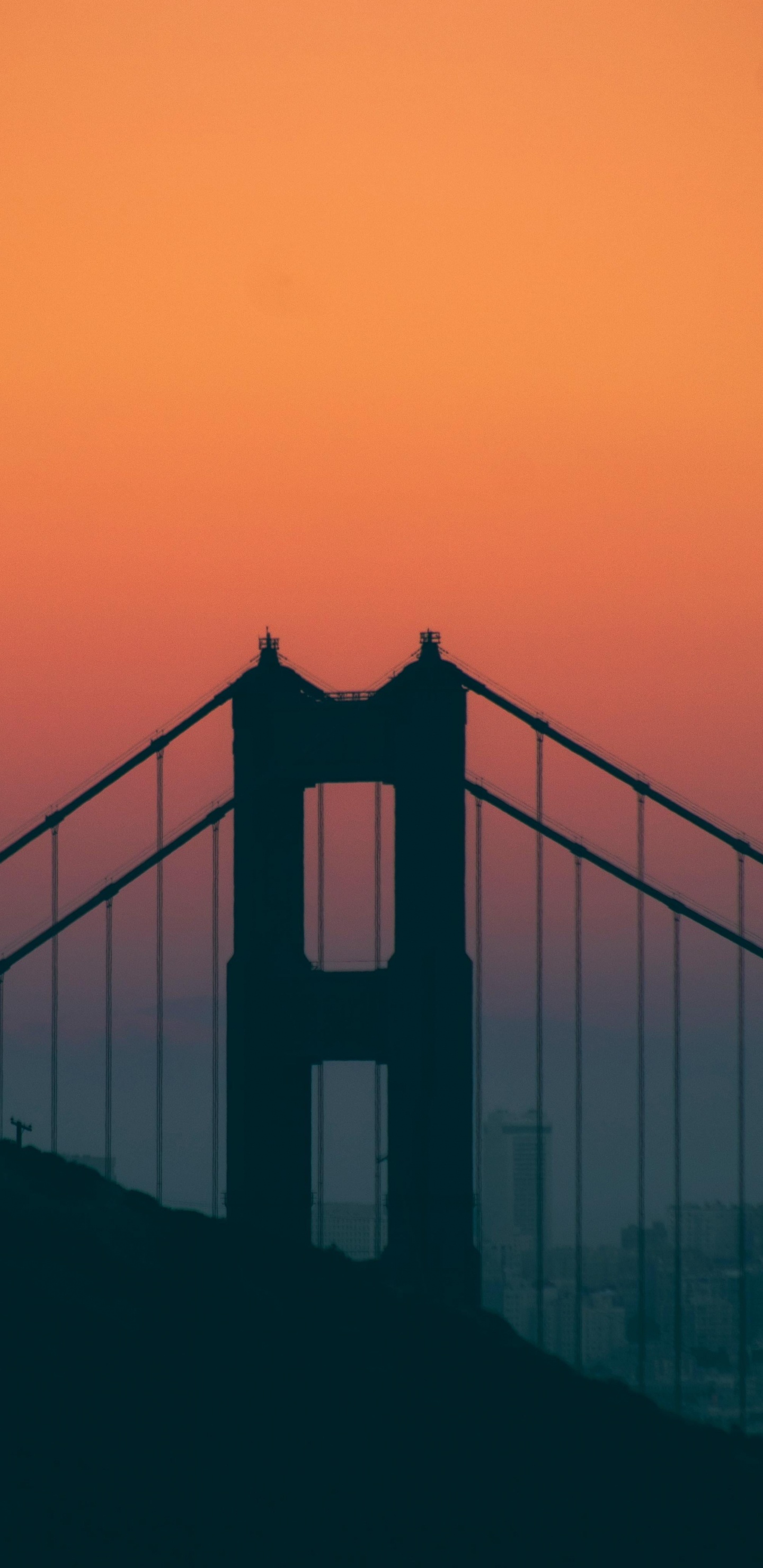Golden Gate Bridge, Atmosphère, Corps de L'eau, Afterglow, Orange. Wallpaper in 1440x2960 Resolution