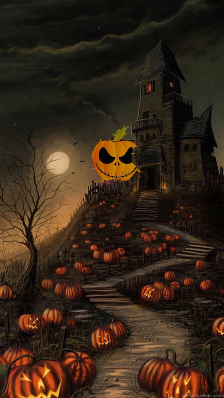Haunted Halloween, Haunted House, Ghost, Pumpkin, Cloud. Wallpaper in 750x1334 Resolution