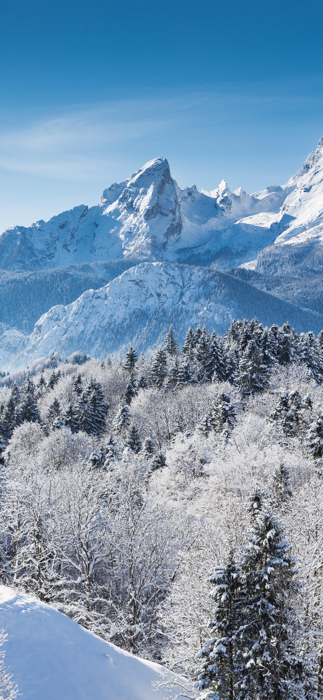 多山的地貌, 冬天, 山脉, 阿尔卑斯山, 安装的风景 壁纸 1125x2436 允许