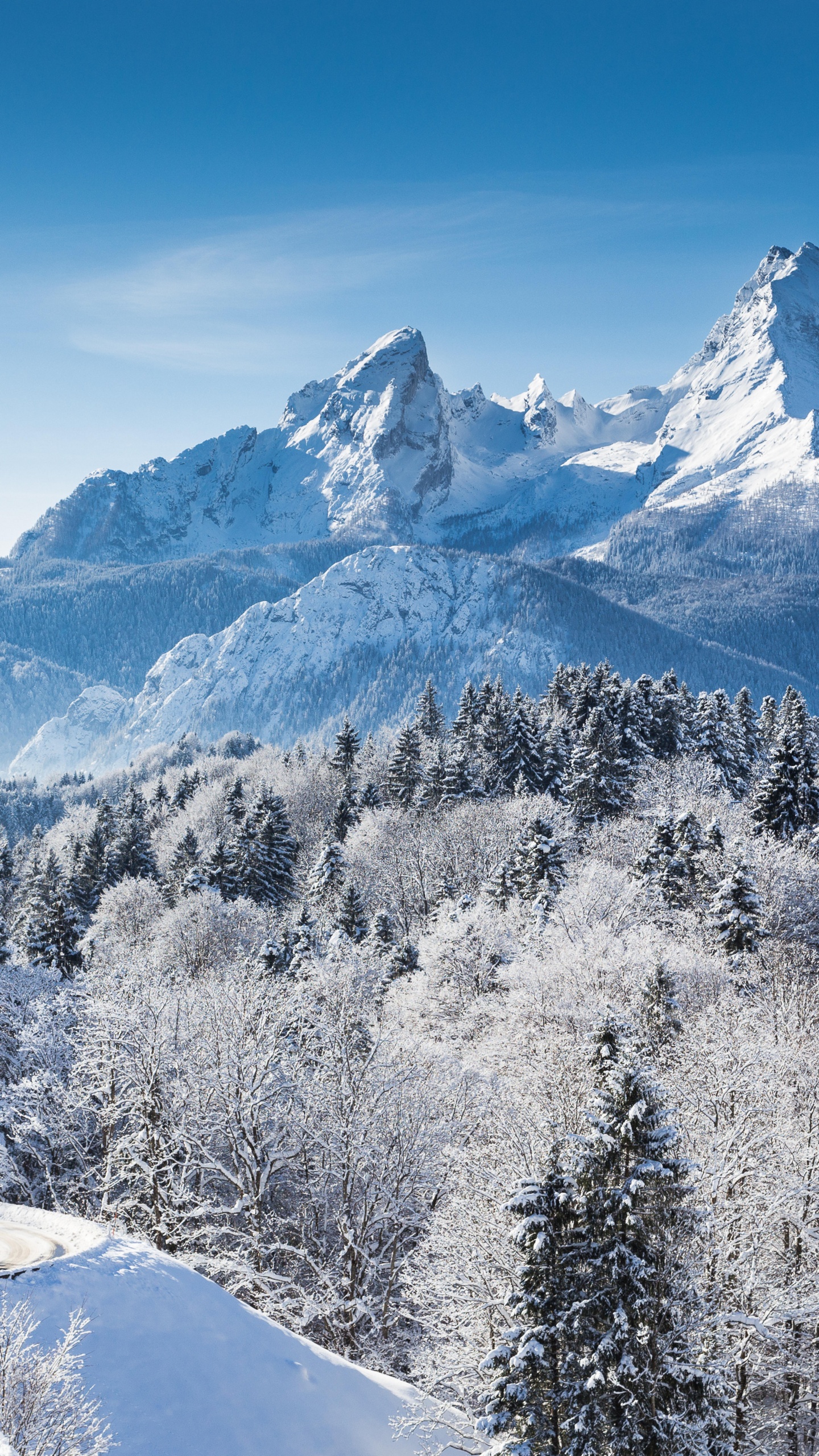多山的地貌, 冬天, 山脉, 阿尔卑斯山, 安装的风景 壁纸 1440x2560 允许