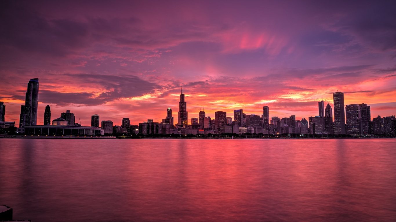 Skyline Der Stadt Bei Nacht Night. Wallpaper in 1366x768 Resolution