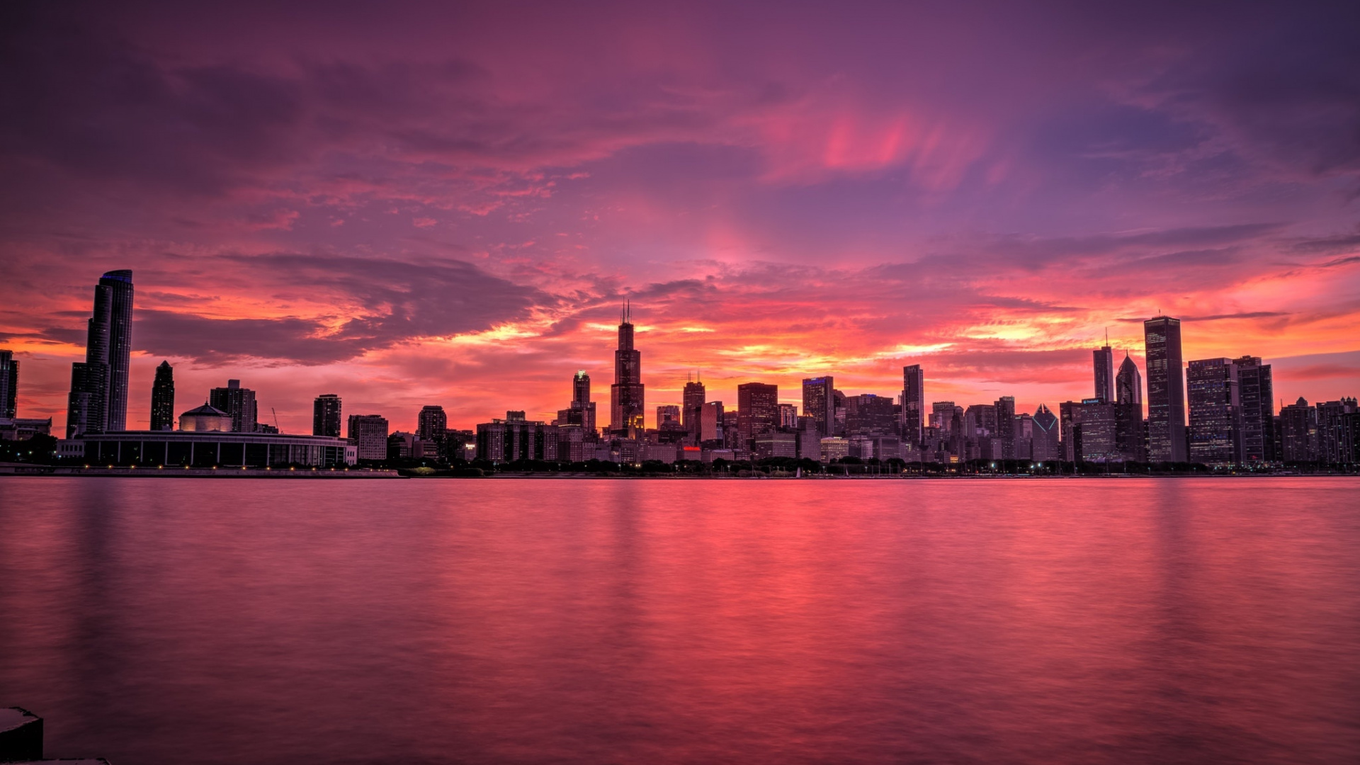 City Skyline During Night Time. Wallpaper in 1920x1080 Resolution