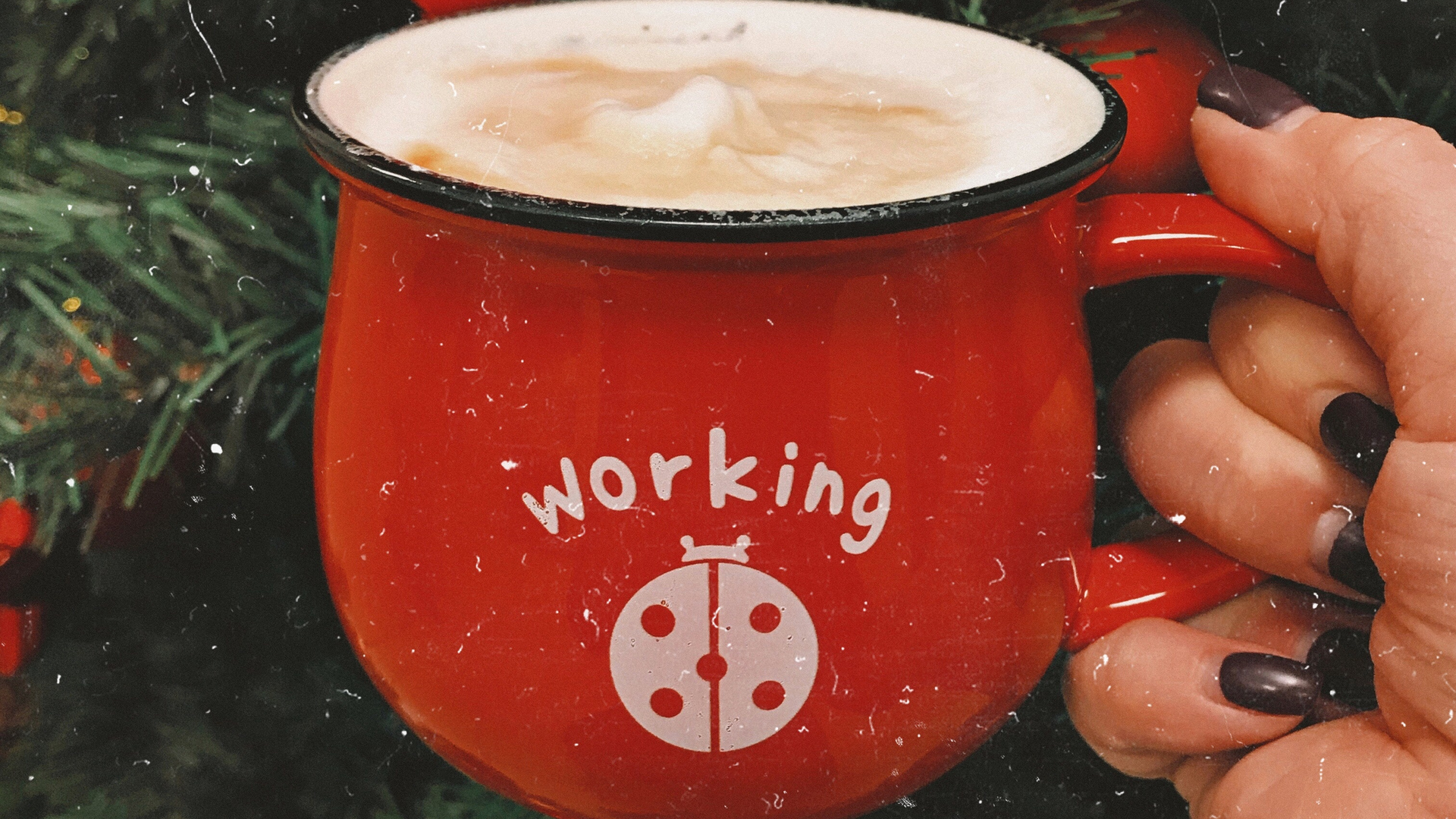 Person Holding Red and White Ceramic Mug With Coffee. Wallpaper in 2560x1440 Resolution